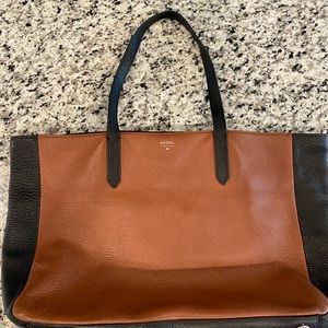 Fossil leather tote